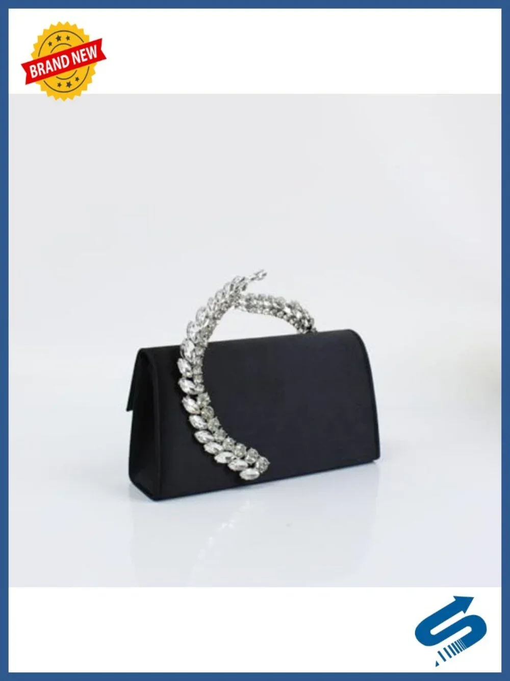 Satin Evening Handbag Rhinestone Handle Clutch Purse for Prom Wedding